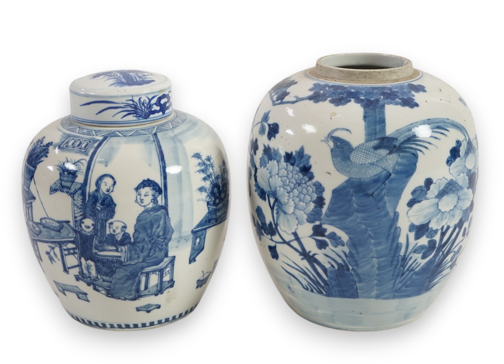 Two Chinese blue and white ovoid jars, one with associated cover, 19th century